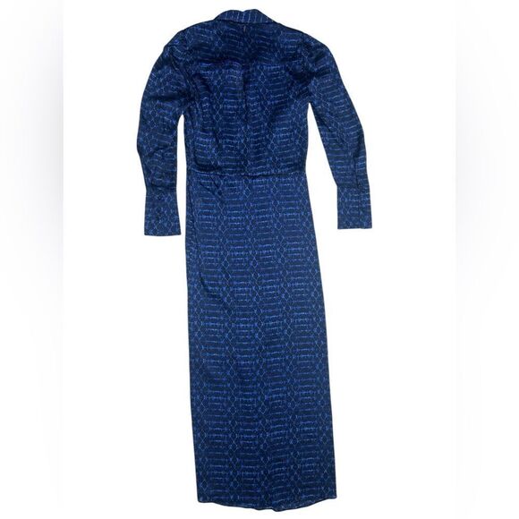 NWT MISA Los Angeles Valentina Chiffon Long Sleeve Wrap Front Dress Dark Blue - Picture 5 of 12